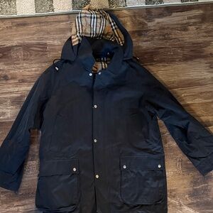 Burberry Black Men’s Field Coat with Classic Check Lining Large